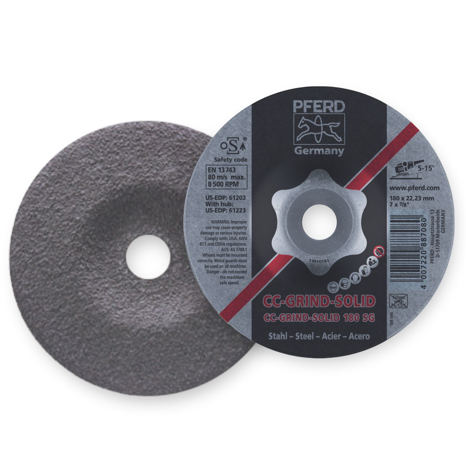 PFERD COMBICLICK GRIND-SOLID METAL 180 X 22MM